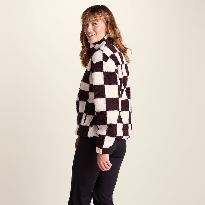 Sara Womens Relaxed Fit Sherpa Fleece Zip Neck - Huckleberry Checkerboard