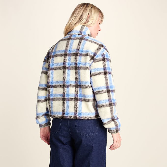 Sara Womens Relaxed Fit Sherpa Fleece Zip Neck - Cobalt & Brown Check