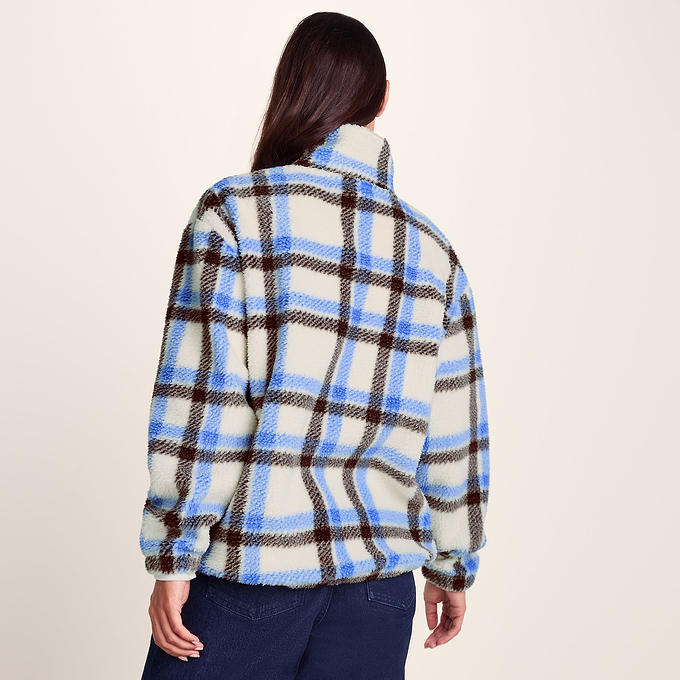Sara Womens Relaxed Fit Sherpa Fleece Zip Neck - Cobalt & Brown Check