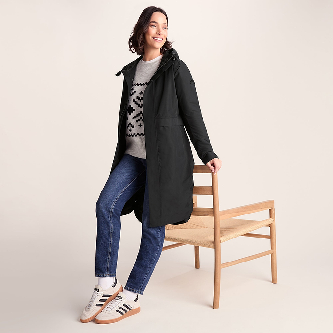 Saunter Womens Long Waterproof Jacket - Black