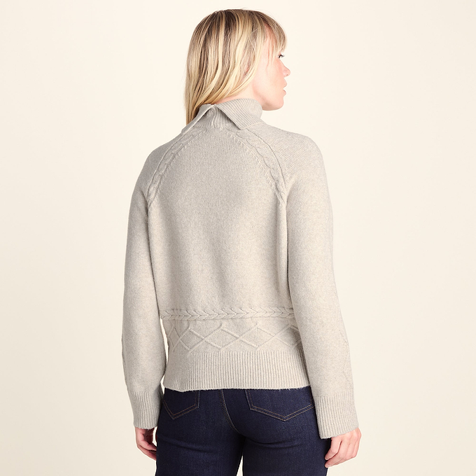 Serena Womens Cable Knit Roll Neck Jumper - Light Beige Melange