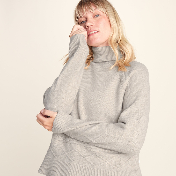 Serena Womens Cable Knit Roll Neck Jumper - Light Beige Melange