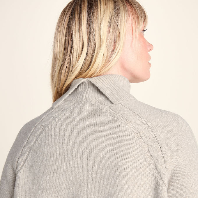 Serena Womens Cable Knit Roll Neck Jumper - Light Beige Melange