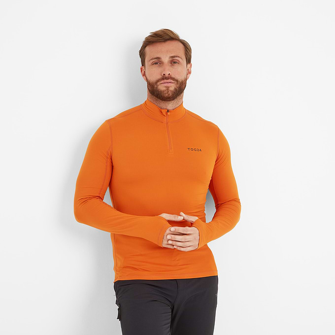 Snowdon Mens Thermal Quarter Zip Base Layer - Dark Orange