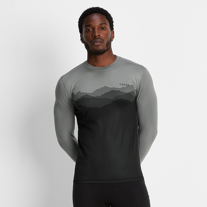 Snowdon Mens Thermal Crew Neck Base Layer - Grey Mountain Print