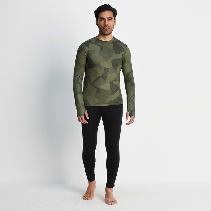Snowdon Mens Thermal Crew Neck Base Layer - Khaki Camo Print
