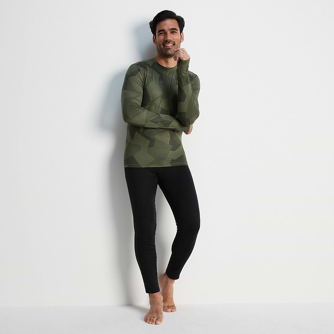 Snowdon Mens Thermal Crew Neck Base Layer - Khaki Camo Print