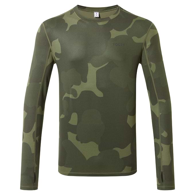 Snowdon Mens Thermal Crew Neck Base Layer - Khaki Pixelated Camo
