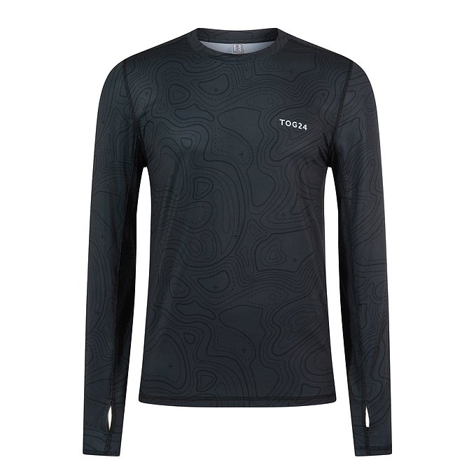 Snowdon Mens Thermal Crew Neck Base Layer - Black Terrain Print