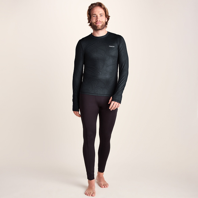 Snowdon Mens Thermal Crew Neck Base Layer - Black Terrain Print