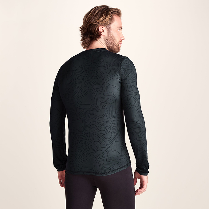 Snowdon Mens Thermal Crew Neck Base Layer - Black Terrain Print