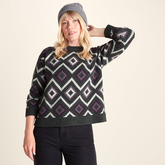 Solana Womens Chunky Fairisle Inspired Knit Jumper - Dark Grey Melange