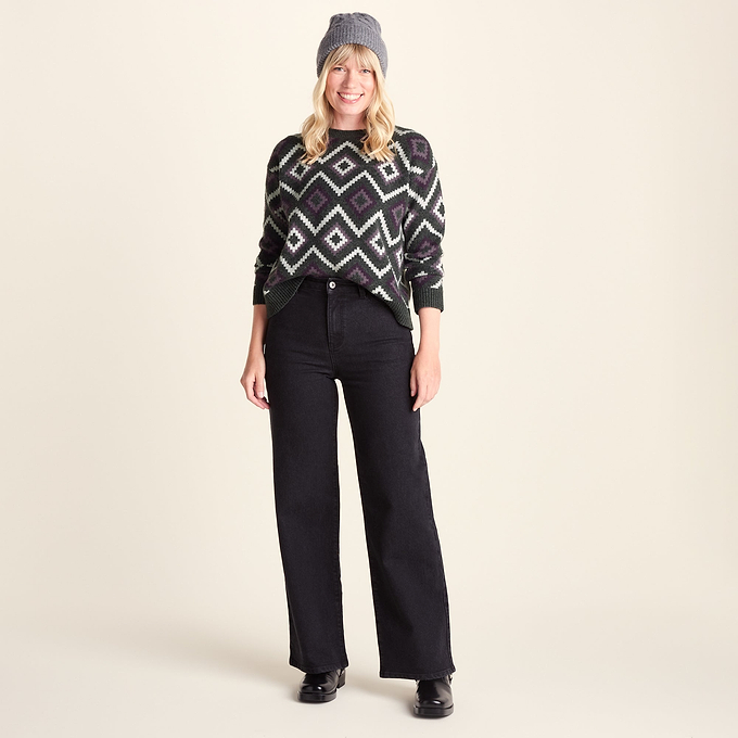 Solana Womens Chunky Fairisle Inspired Knit Jumper - Dark Grey Melange