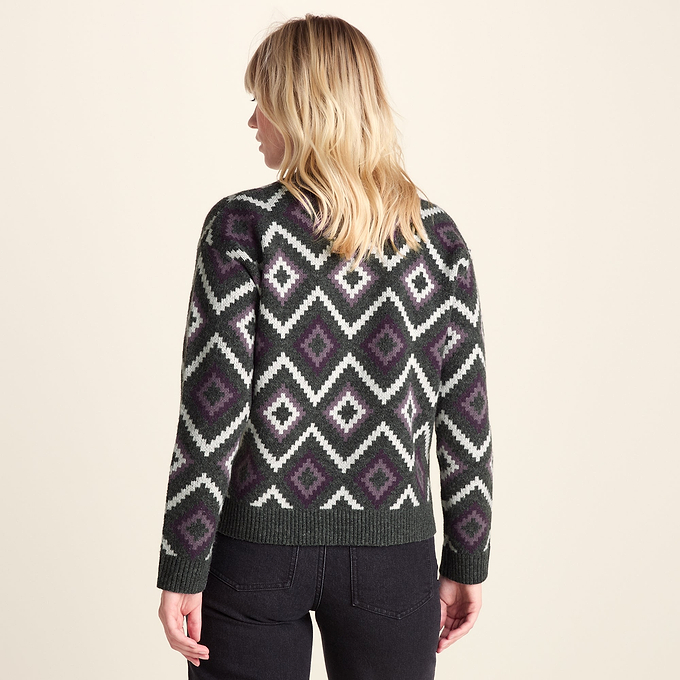 Solana Womens Chunky Fairisle Inspired Knit Jumper - Dark Grey Melange