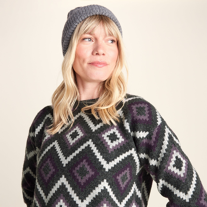 Solana Womens Chunky Fairisle Inspired Knit Jumper - Dark Grey Melange