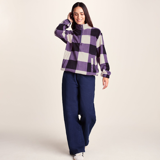 Stones Womens Checkerboard Half Zip Fleece Pullover - Smokey Purple Gingham