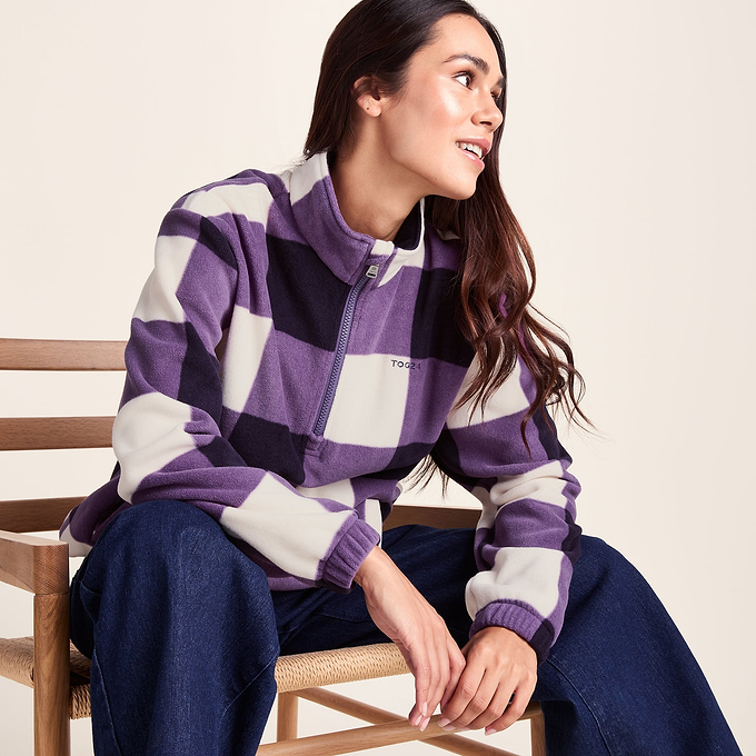 Stones Womens Checkerboard Half Zip Fleece Pullover - Smokey Purple Gingham