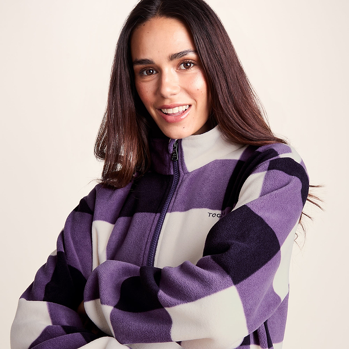 Stones Womens Checkerboard Half Zip Fleece Pullover - Smokey Purple Gingham