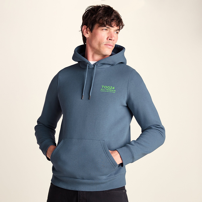 Terrain Mens Supersoft  Heavyweight Graphic Print Hoodie - Smokey Blue