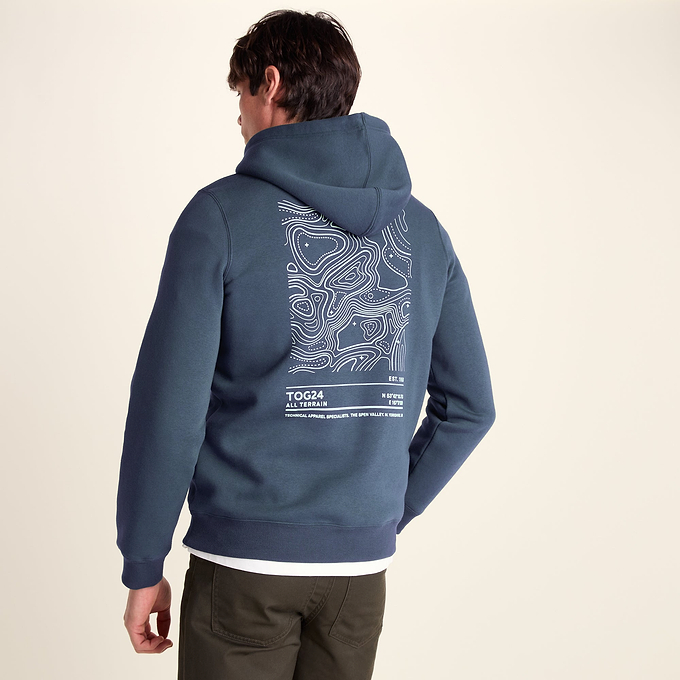 Terrain Mens Supersoft  Heavyweight Graphic Print Hoodie - Smokey Blue