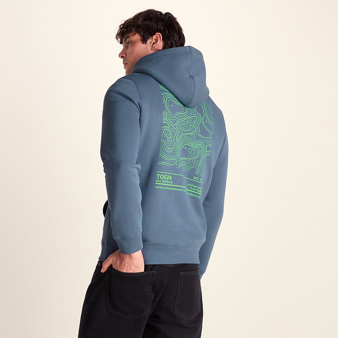 Terrain Mens Supersoft  Heavyweight Graphic Print Hoodie - Smokey Blue
