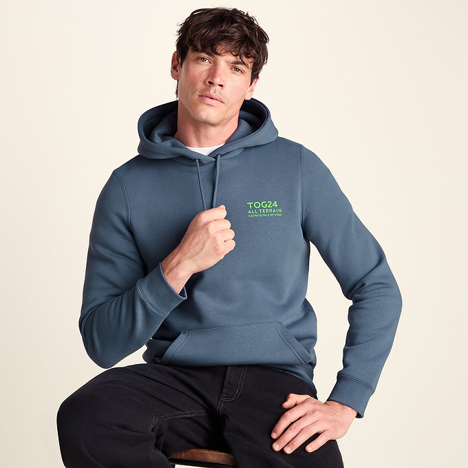Terrain Mens Supersoft  Heavyweight Graphic Print Hoodie - Smokey Blue