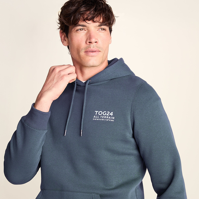 Terrain Mens Supersoft  Heavyweight Graphic Print Hoodie - Smokey Blue