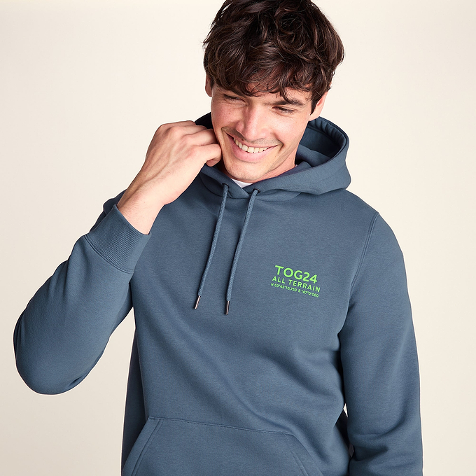 Terrain Mens Supersoft  Heavyweight Graphic Print Hoodie - Smokey Blue