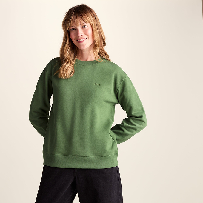 Tia Womens Heavyweight 100% Cotton Crew Neck Sweatshirt - Dark Matcha