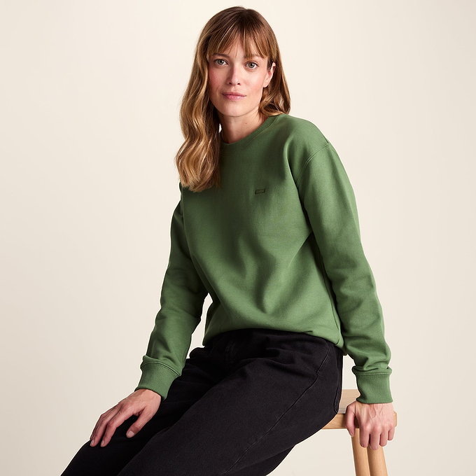 Tia Womens Heavyweight 100% Cotton Crew Neck Sweatshirt - Dark Matcha