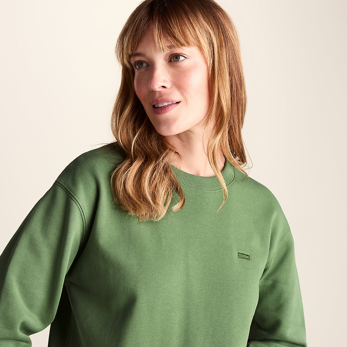 Tia Womens Heavyweight 100% Cotton Crew Neck Sweatshirt - Dark Matcha
