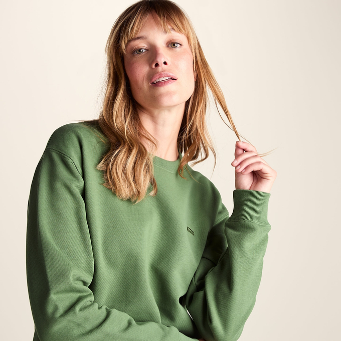 Tia Womens Heavyweight 100% Cotton Crew Neck Sweatshirt - Dark Matcha
