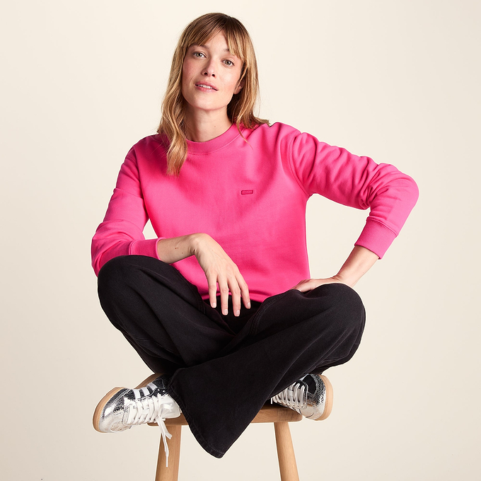 Tia Womens Heavyweight 100% Cotton Crew Neck Sweatshirt - Rich Pink