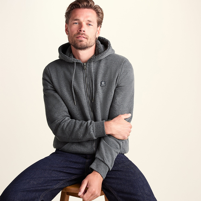 Timble Mens Sherpa Fleece Lined Hoody - Dark Grey Marl