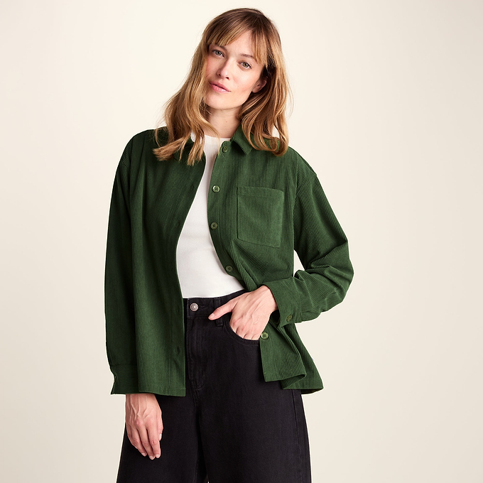 Tova Womens Corduroy Shacket Overshirt - Olive Green