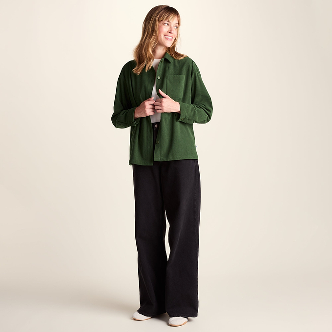Tova Womens Corduroy Shacket Overshirt - Olive Green