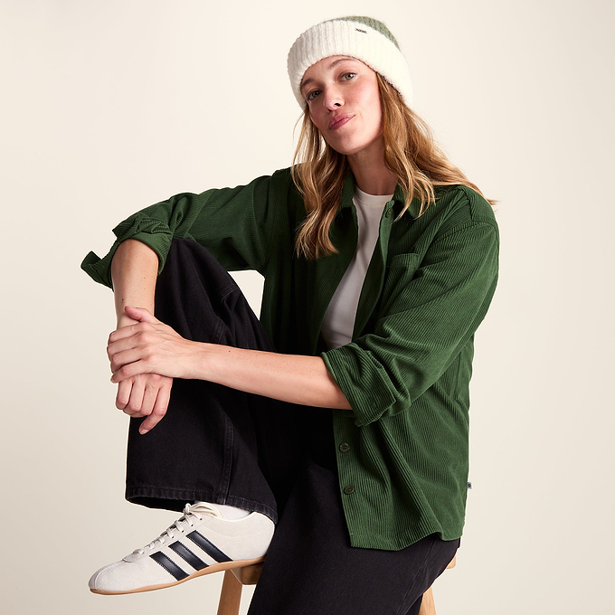 Tova Womens Corduroy Shacket Overshirt - Olive Green