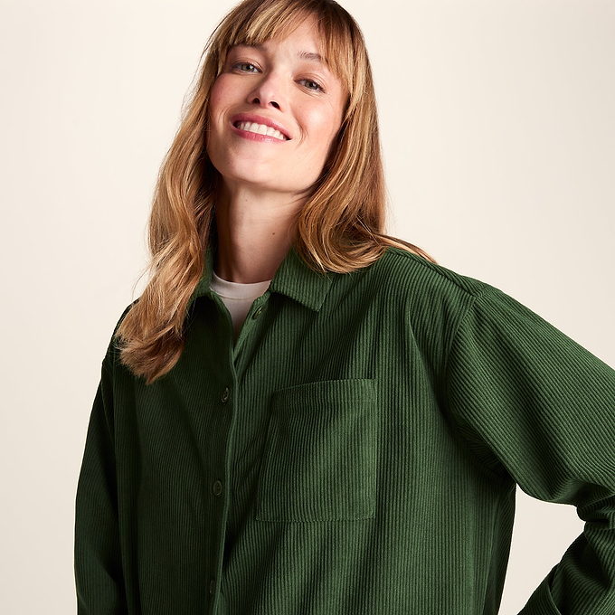 Tova Womens Corduroy Shacket Overshirt - Olive Green