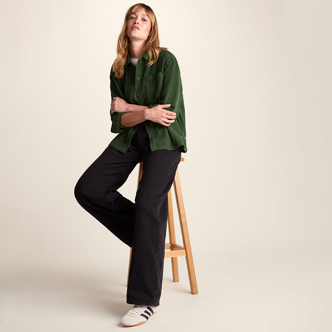Tova Womens Corduroy Shacket Overshirt - Olive Green