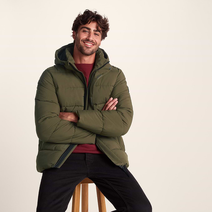 Tunnard Mens Short Shower Resistant Insulated Jacket - Khaki