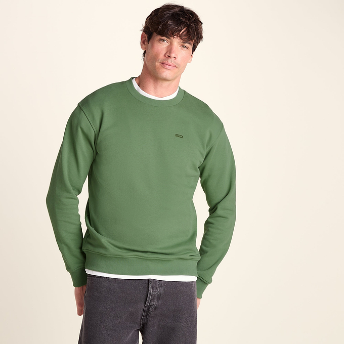 Warren Mens Relaxed Fit 100% Cotton Heavyweight Sweat - Dark Matcha