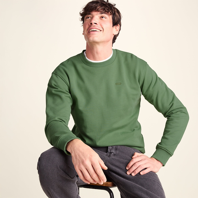 Warren Mens Relaxed Fit 100% Cotton Heavyweight Sweat - Dark Matcha