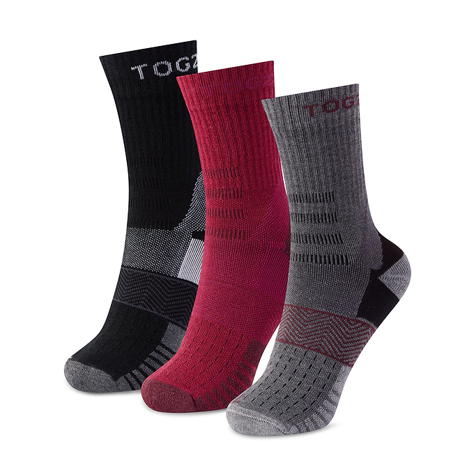 Wels 3Pack Womens Trek Socks - Black/Burgundy/Dark Grey Marl