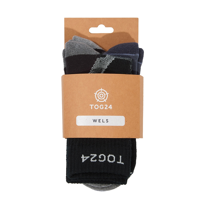 Wels 3Pack Mens Trek Socks - Black/Smokey Blue/Dk Grey Melange