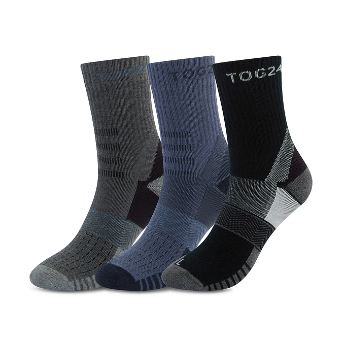 Wels 3Pack Mens Trek Socks - Black/Smokey Blue/Dk Grey Melange