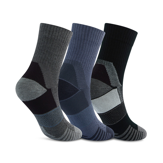 Wels 3Pack Mens Trek Socks - Black/Smokey Blue/Dk Grey Melange