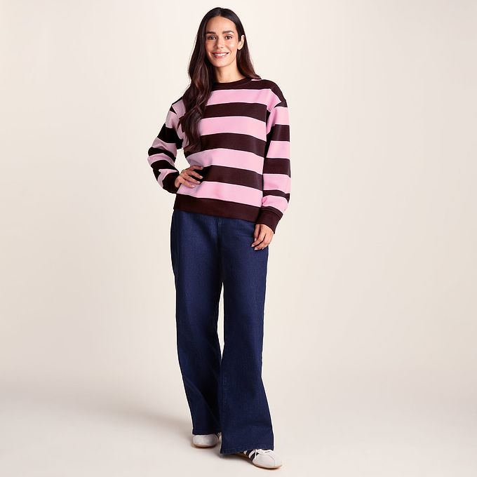 Yuri Womens Supersoft Crew Neck Striped Sweatshirt - Huckleberry Stripe