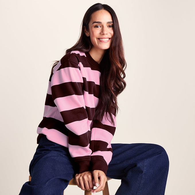 Yuri Womens Supersoft Crew Neck Striped Sweatshirt - Huckleberry Stripe