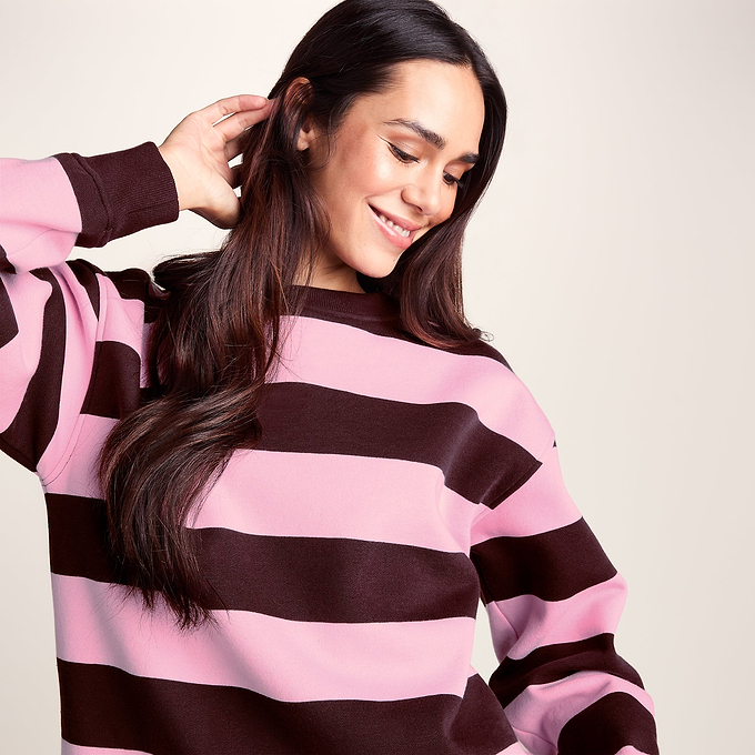 Yuri Womens Supersoft Crew Neck Striped Sweatshirt - Huckleberry Stripe