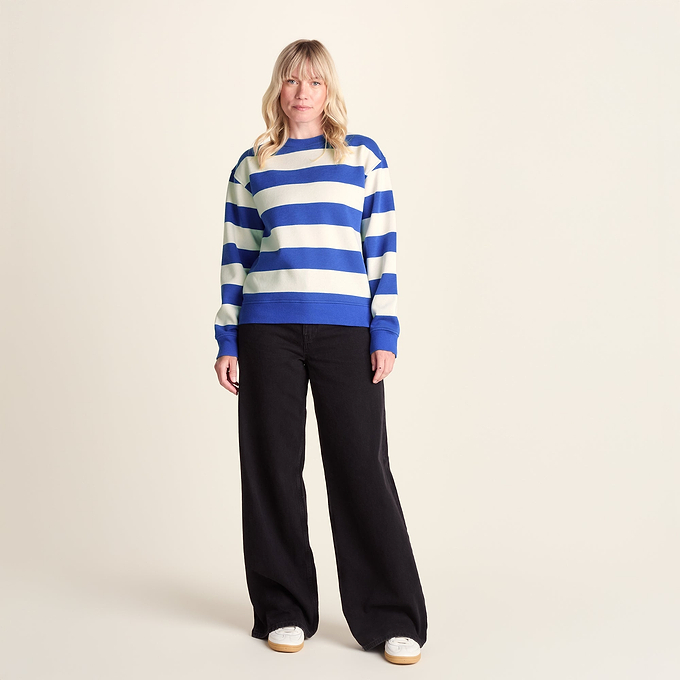 Yuri Womens Supersoft Crew Neck Striped Sweatshirt - Cobalt Stripe